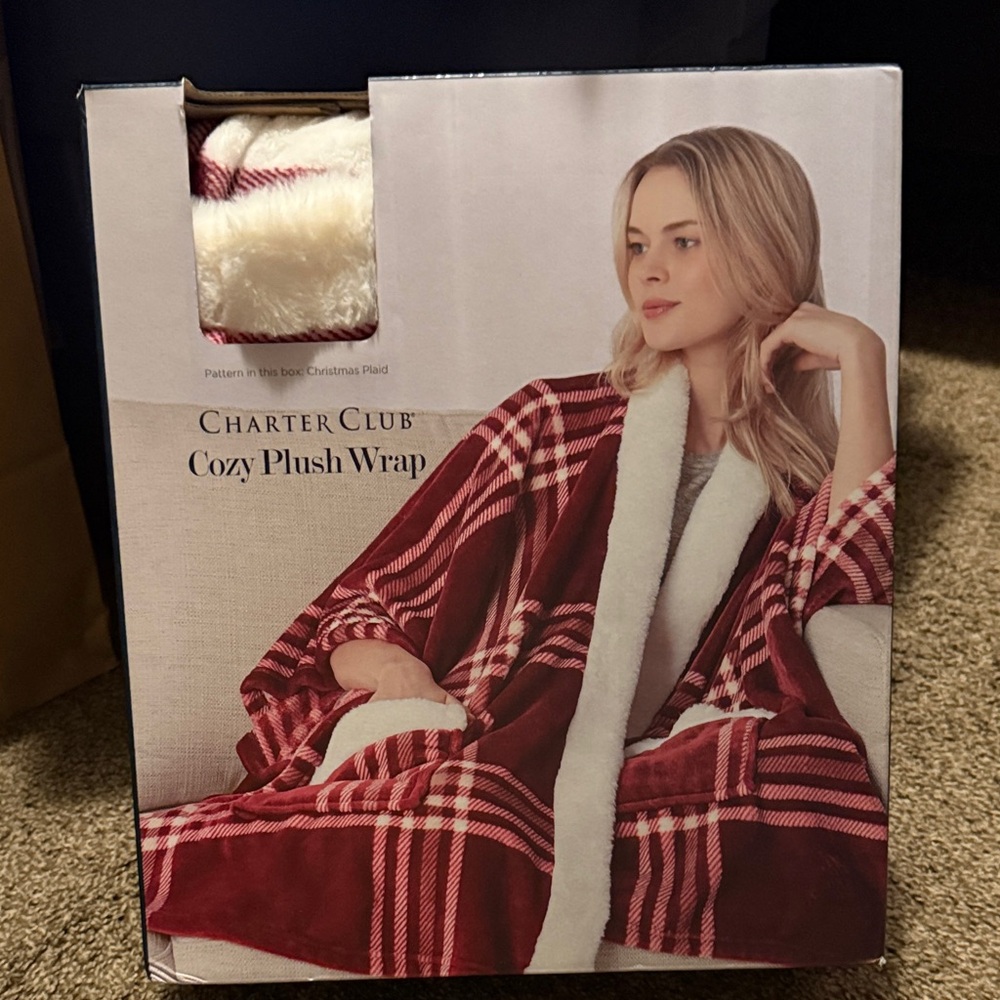 Charter Club Red and Cream Plush Wrap